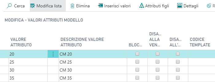 Taglie del materiale